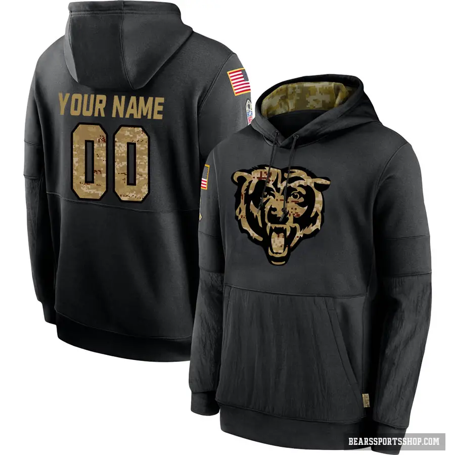 Men's ＃00 Custom Chicago Bears Black 2020 Salute to Service Sideline Performance Pullover Hoodie