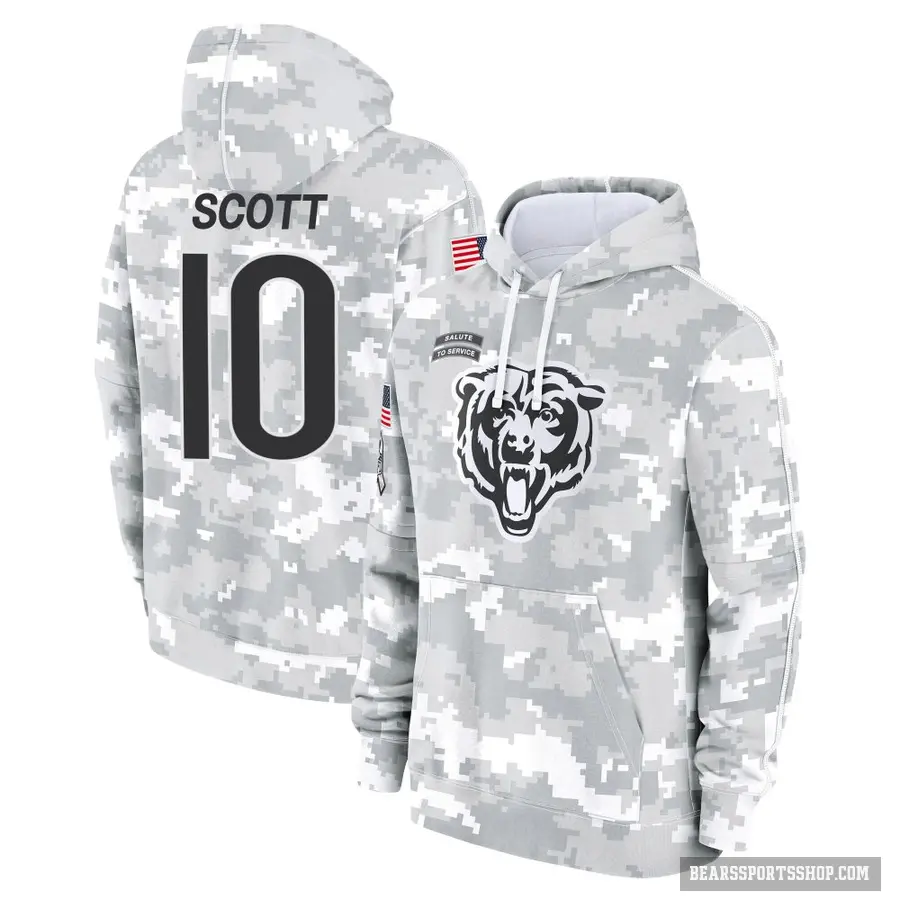 Men's ＃10 Tyler Scott Chicago Bears Arctic Camo 2024 Salute to Service Club Fleece Pullover Hoodie