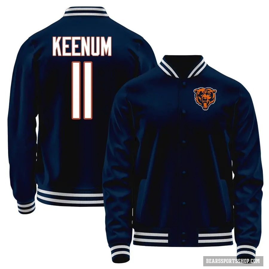 Men's ＃11 Case Keenum Chicago Bears Navy Full-Snap Name & Number Jacket