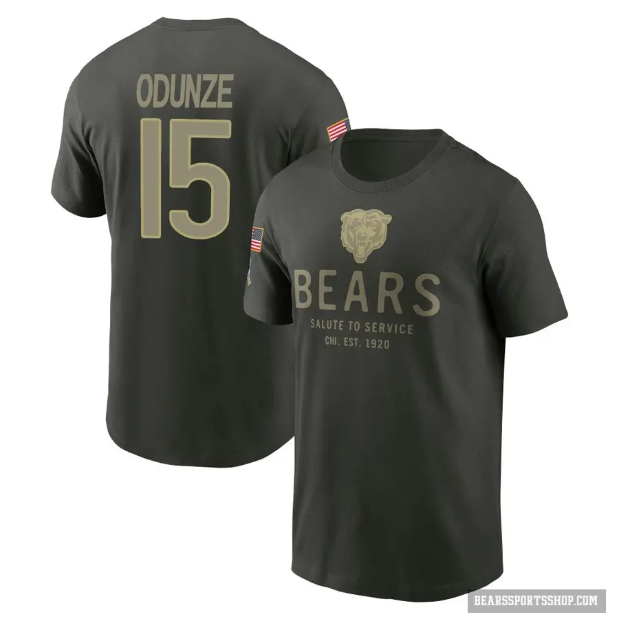Men's ＃15 Rome Odunze Chicago Bears Green Forest/ 2025 Salute to Service Sideline Primary Edge T-Shirt