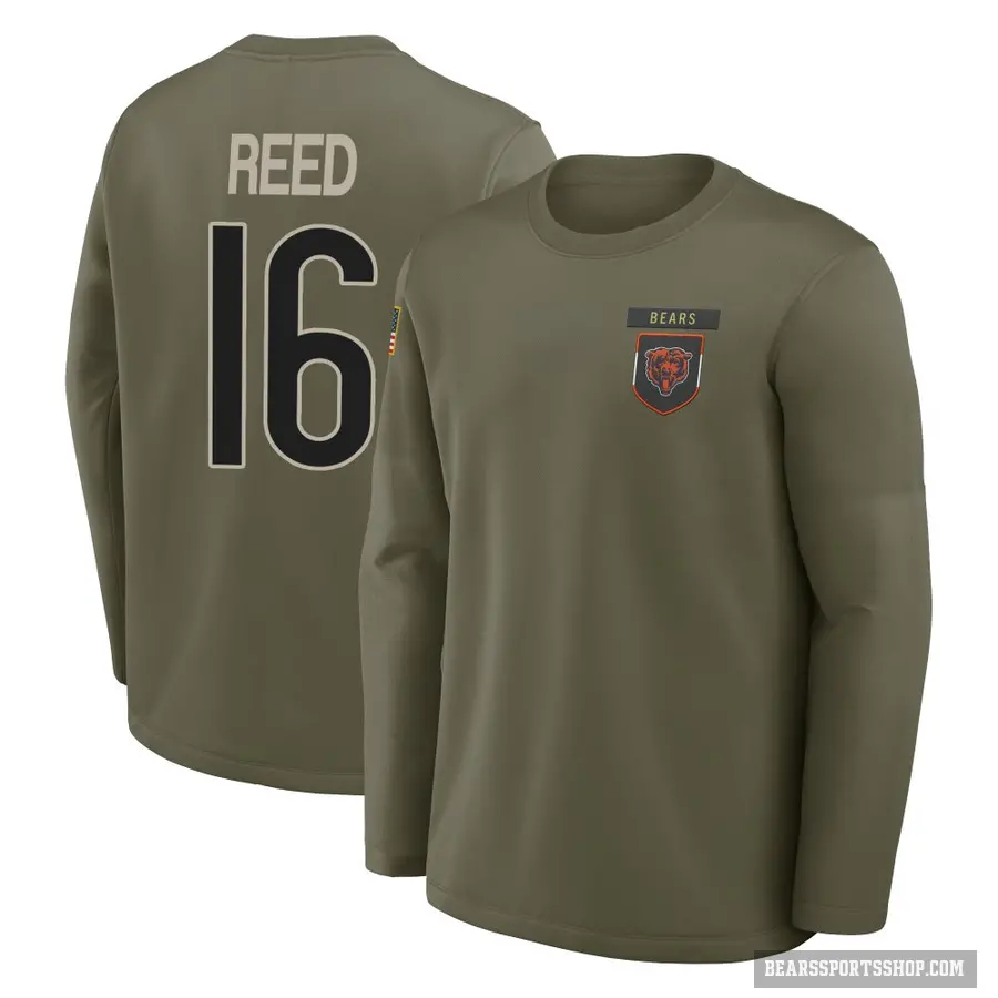 Men's ＃16 Austin Reed Chicago Bears Olive 2025 Salute to Service Sideline Coaches Long Sleeve T-Shirt