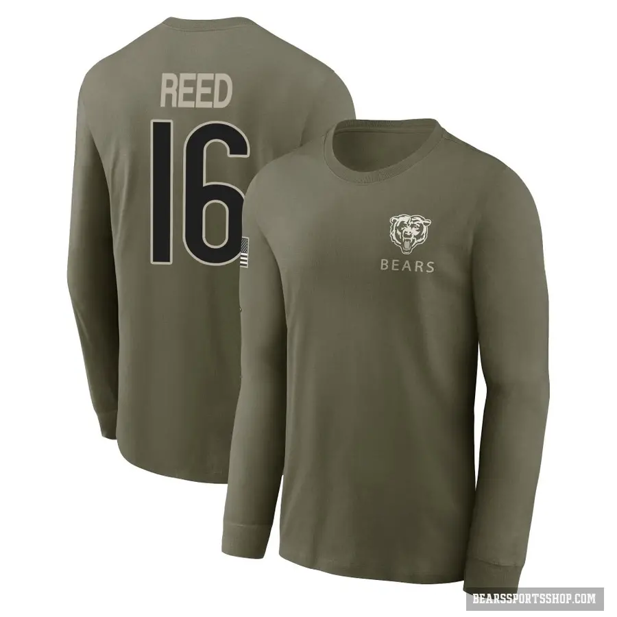 Men's ＃16 Austin Reed Chicago Bears Olive 2025 Salute to Service Sideline Long Sleeve T-Shirt