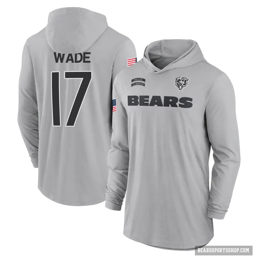 Men's ＃17 Barrington Wade Chicago Bears Gray 2024 Salute to Service Lightweight Performance Long Sleeve Hooded T-Shirt