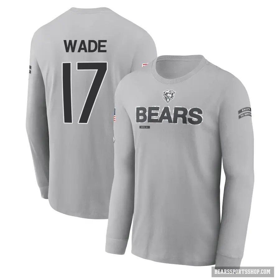 Men's ＃17 Barrington Wade Chicago Bears Gray 2024 Salute to Service Long Sleeve T-Shirt