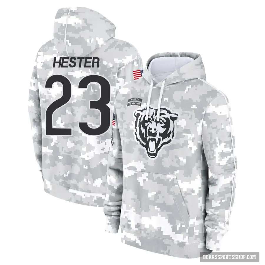 Men's ＃23 Devin Hester Chicago Bears Arctic Camo 2024 Salute to Service Club Fleece Pullover Hoodie