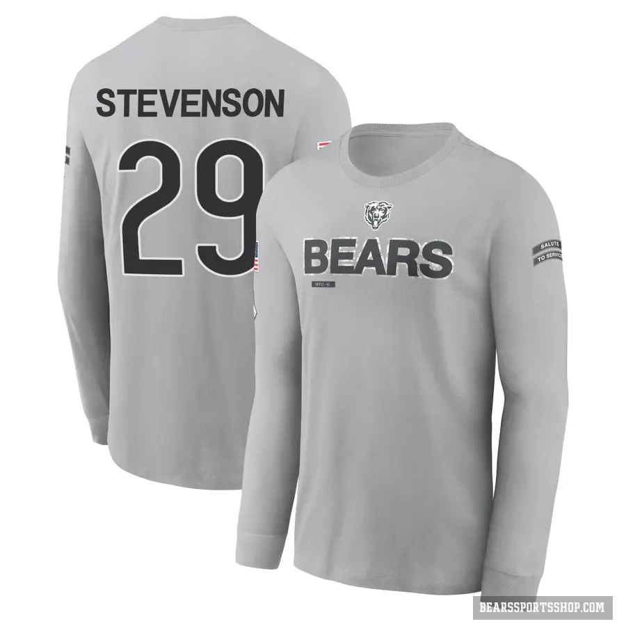 Men's ＃29 Tyrique Stevenson Chicago Bears Gray 2024 Salute to Service Long Sleeve T-Shirt