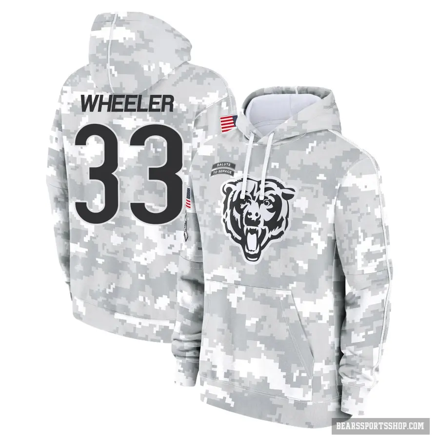 Men's ＃33 Ian Wheeler Chicago Bears Arctic Camo 2024 Salute to Service Club Fleece Pullover Hoodie