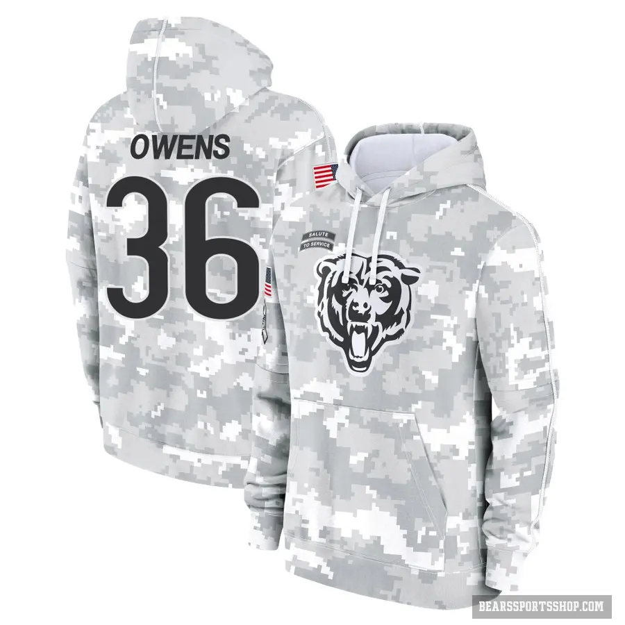 Men's ＃36 Jonathan Owens Chicago Bears Arctic Camo 2024 Salute to Service Club Fleece Pullover Hoodie
