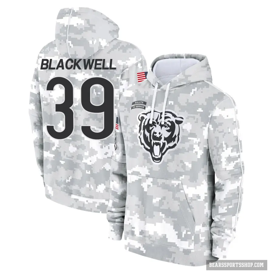 Men's ＃39 Josh Blackwell Chicago Bears Arctic Camo 2024 Salute to Service Club Fleece Pullover Hoodie
