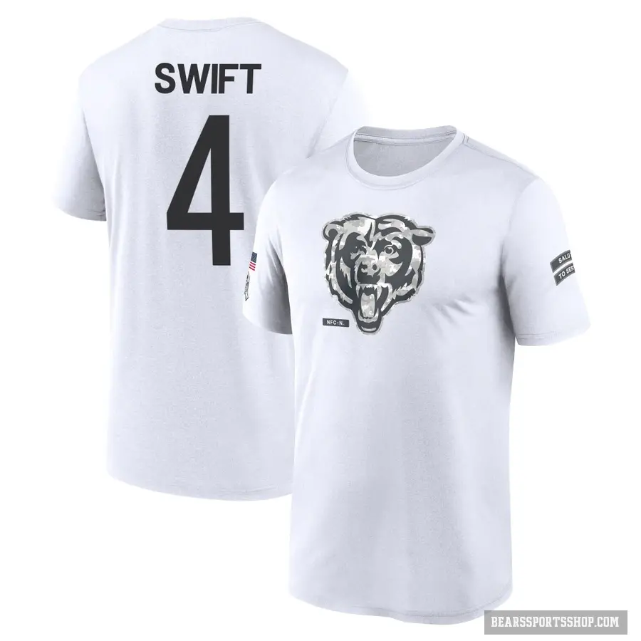 Men's ＃4 D'Andre Swift Chicago Bears White 2024 Salute to Service Performance T-Shirt