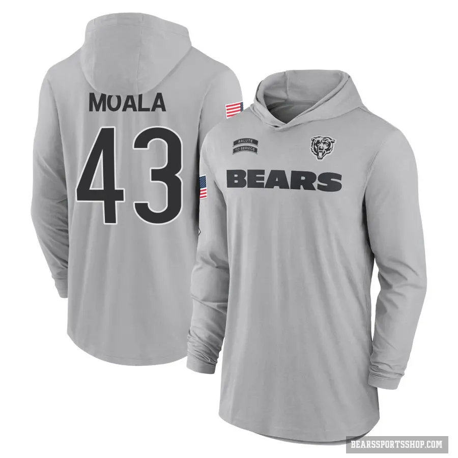 Men's ＃43 Paul Moala Chicago Bears Gray 2024 Salute to Service Lightweight Performance Long Sleeve Hooded T-Shirt