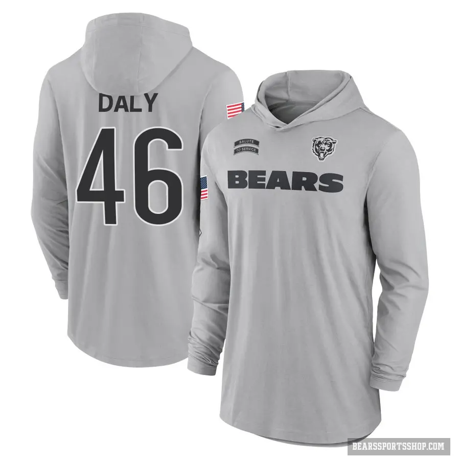 Men's ＃46 Scott Daly Chicago Bears Gray 2024 Salute to Service Lightweight Performance Long Sleeve Hooded T-Shirt
