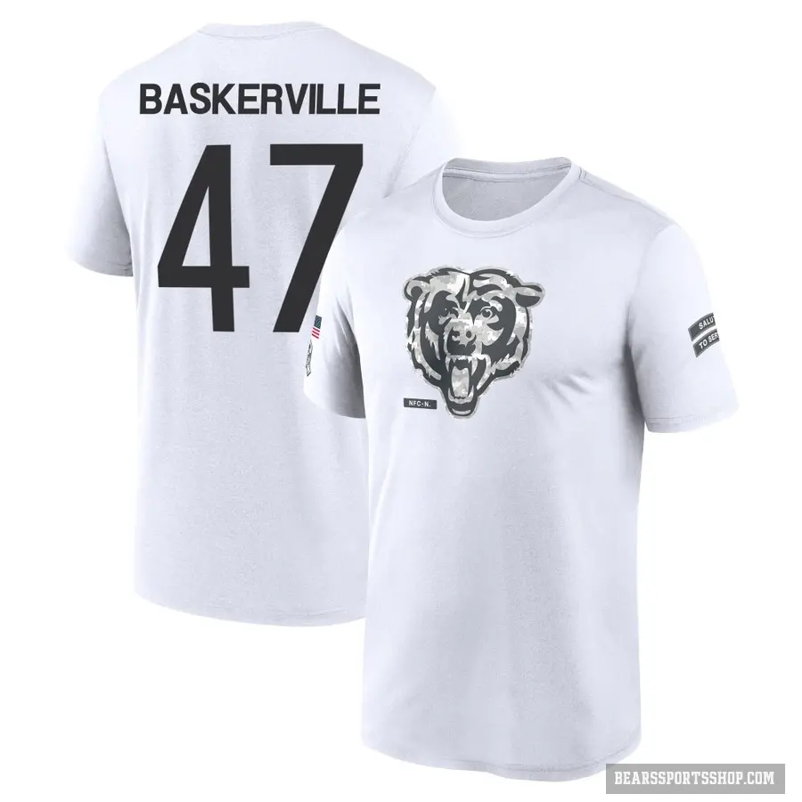 Men's ＃47 Micah Baskerville Chicago Bears White 2024 Salute to Service Performance T-Shirt
