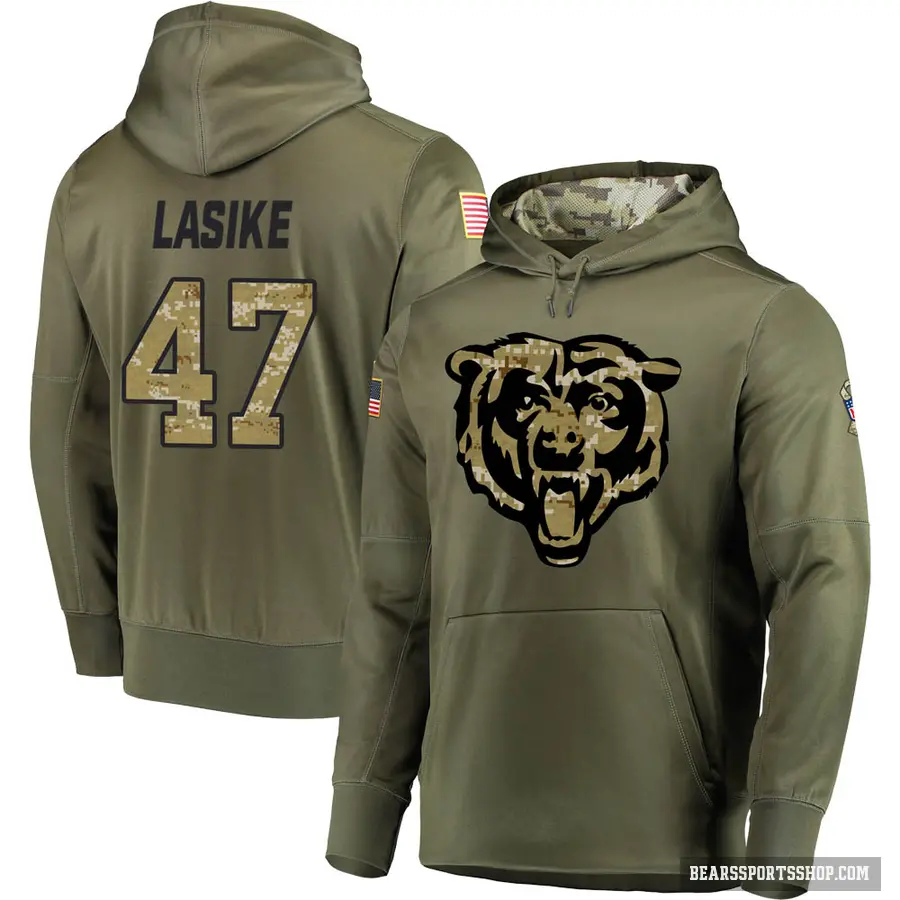 Men's ＃47 Paul Lasike Chicago Bears Olive Salute to Service Pullover Hoodie
