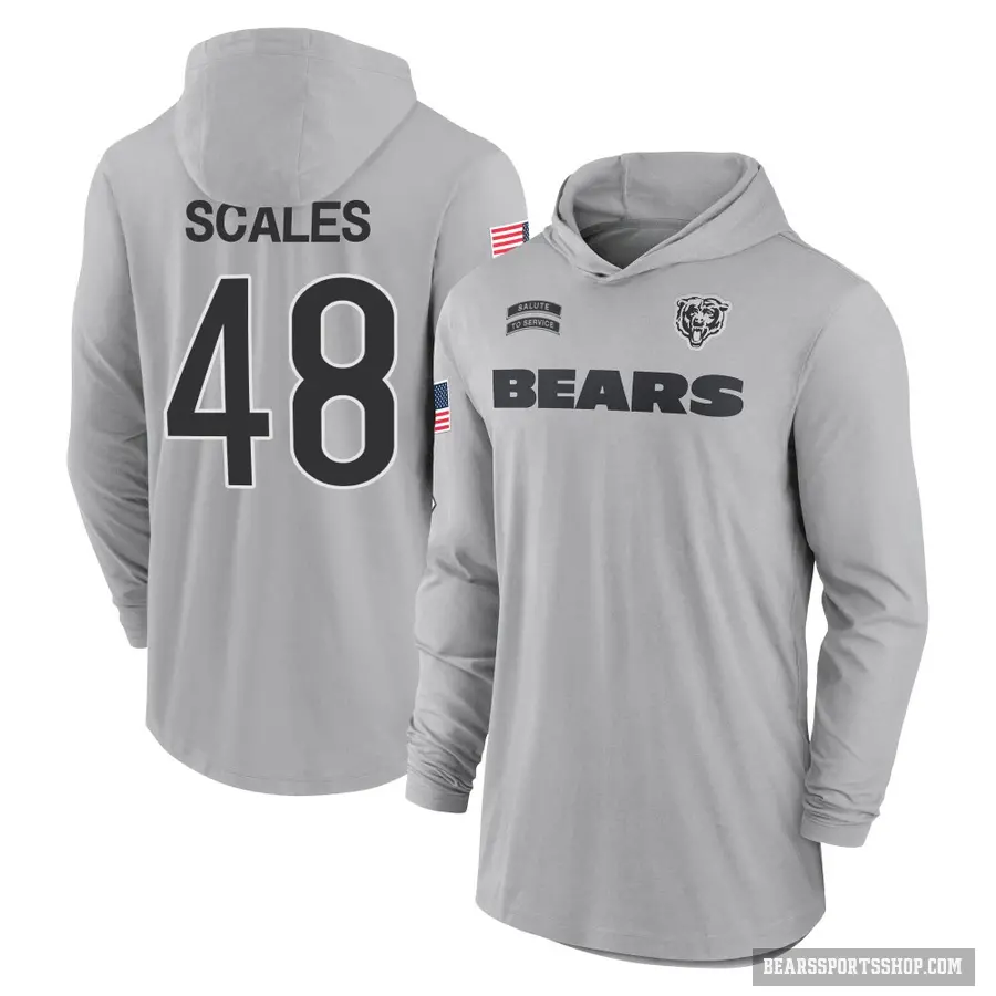 Men's ＃48 Patrick Scales Chicago Bears Gray 2024 Salute to Service Lightweight Performance Long Sleeve Hooded T-Shirt