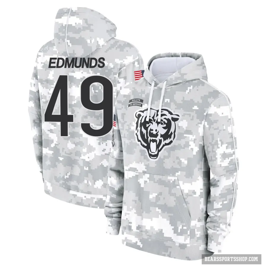Men's ＃49 Tremaine Edmunds Chicago Bears Arctic Camo 2024 Salute to Service Club Fleece Pullover Hoodie