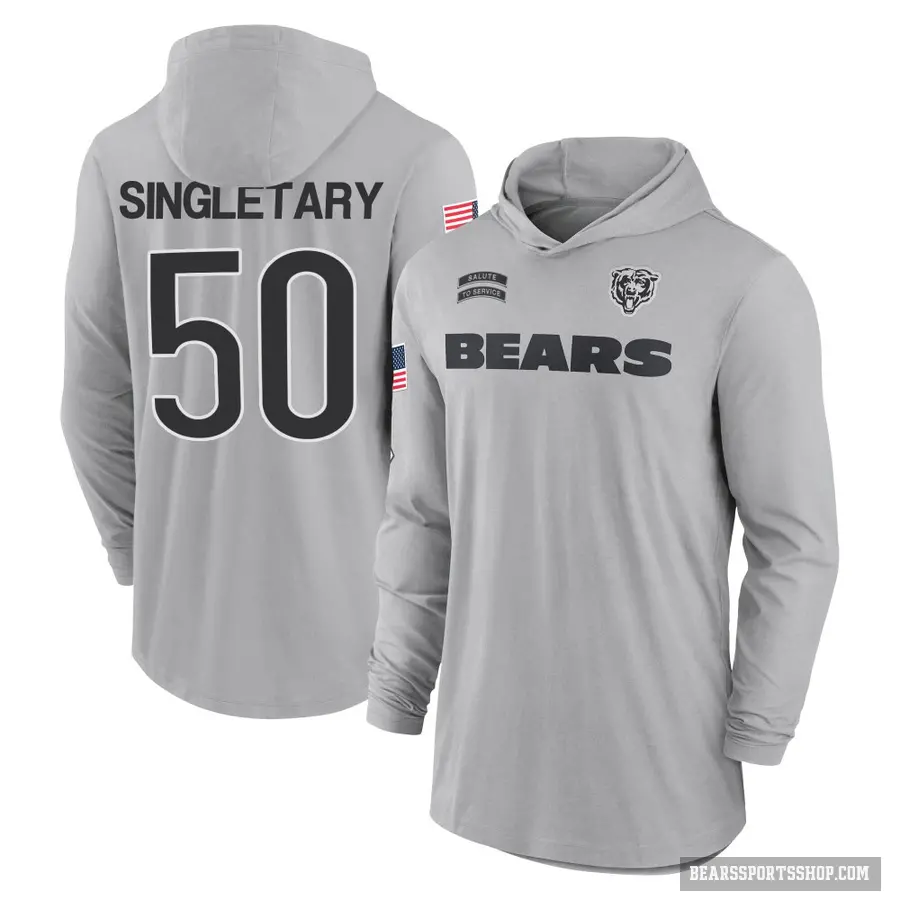 Men's ＃50 Mike Singletary Chicago Bears Gray 2024 Salute to Service Lightweight Performance Long Sleeve Hooded T-Shirt