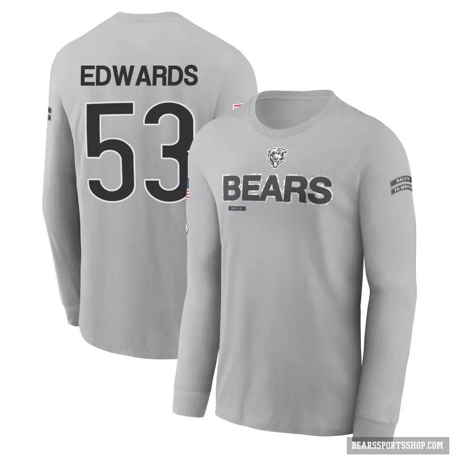 Men's ＃53 T.J. Edwards Chicago Bears Gray 2024 Salute to Service Long Sleeve T-Shirt