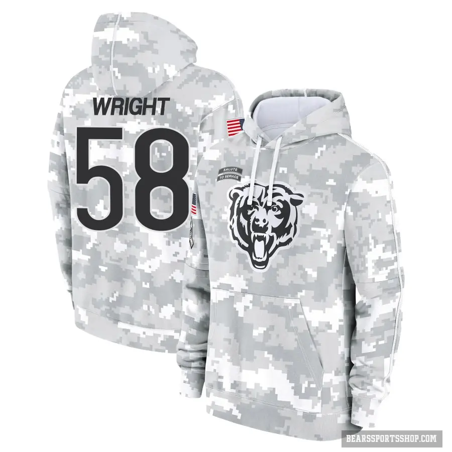 Men's ＃58 Darnell Wright Chicago Bears Arctic Camo 2024 Salute to Service Club Fleece Pullover Hoodie