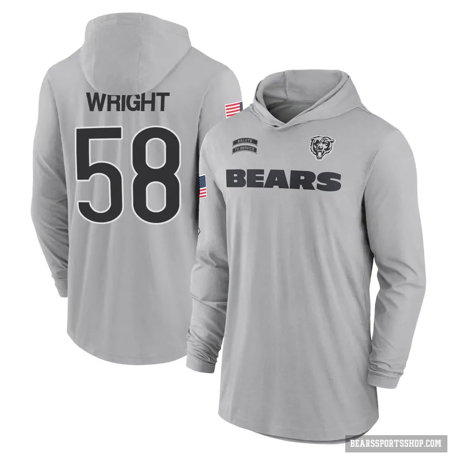 Men's ＃58 Darnell Wright Chicago Bears Gray 2024 Salute to Service Lightweight Performance Long Sleeve Hooded T-Shirt