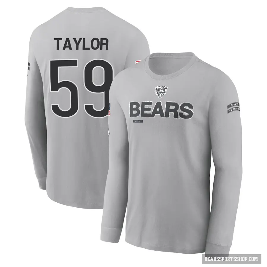 Men's ＃59 Carson Taylor Chicago Bears Gray 2024 Salute to Service Long Sleeve T-Shirt