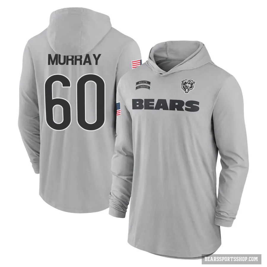 Men's ＃60 Bill Murray Chicago Bears Gray 2024 Salute to Service Lightweight Performance Long Sleeve Hooded T-Shirt