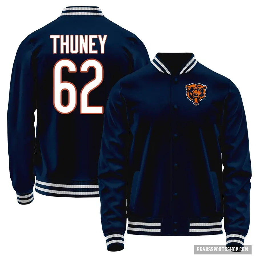 Men's ＃62 Joe Thuney Chicago Bears Navy Full-Snap Name & Number Jacket