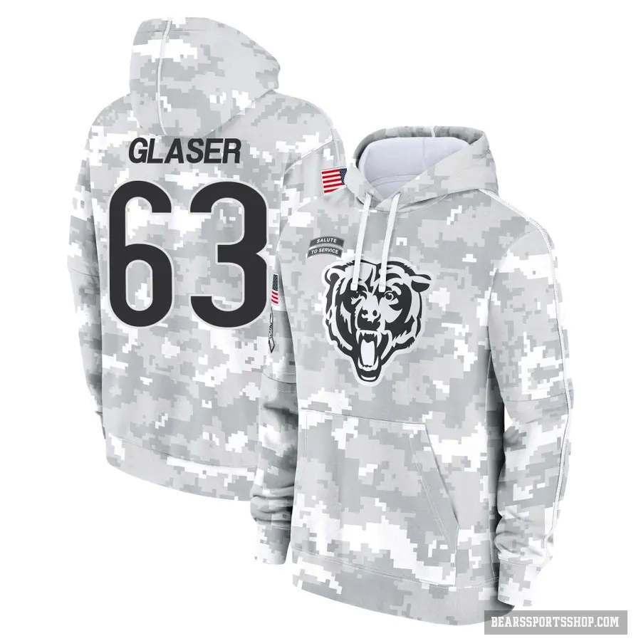 Men's ＃63 Chris Glaser Chicago Bears Arctic Camo 2024 Salute to Service Club Fleece Pullover Hoodie