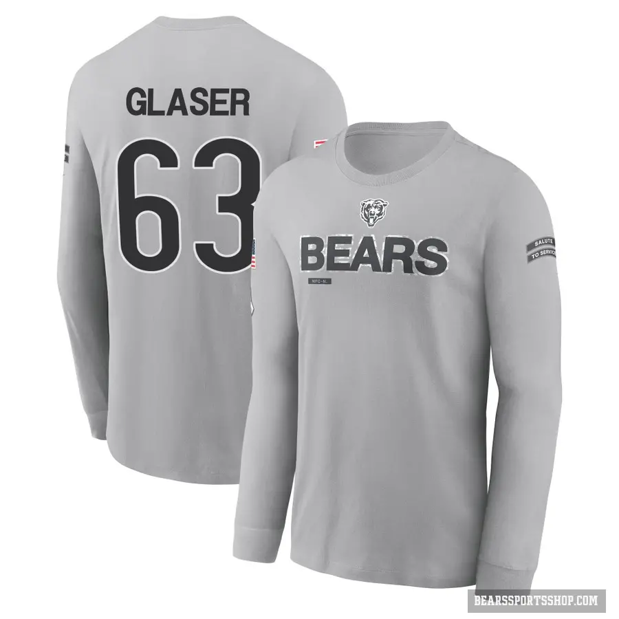 Men's ＃63 Chris Glaser Chicago Bears Gray 2024 Salute to Service Long Sleeve T-Shirt