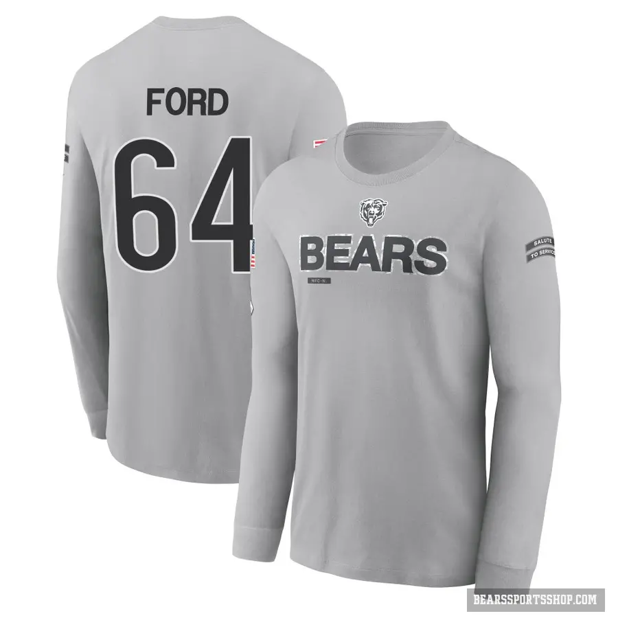 Men's ＃64 Jonathan Ford Chicago Bears Gray 2024 Salute to Service Long Sleeve T-Shirt