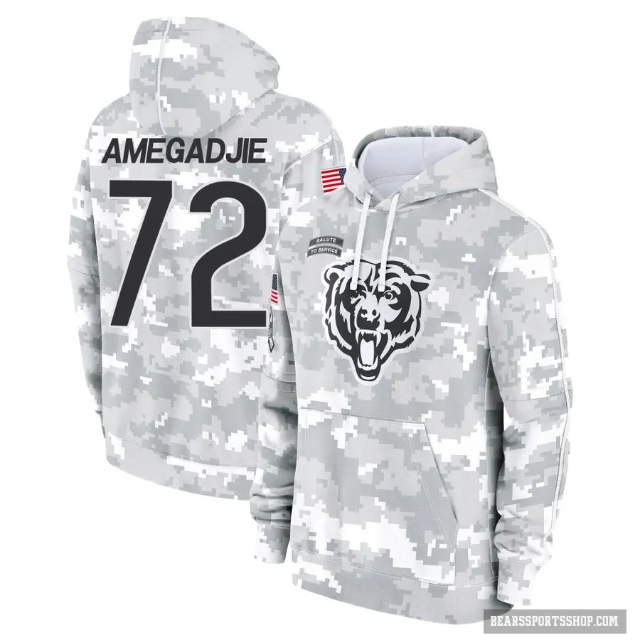 Men's ＃72 Kiran Amegadjie Chicago Bears Arctic Camo 2024 Salute to Service Club Fleece Pullover Hoodie
