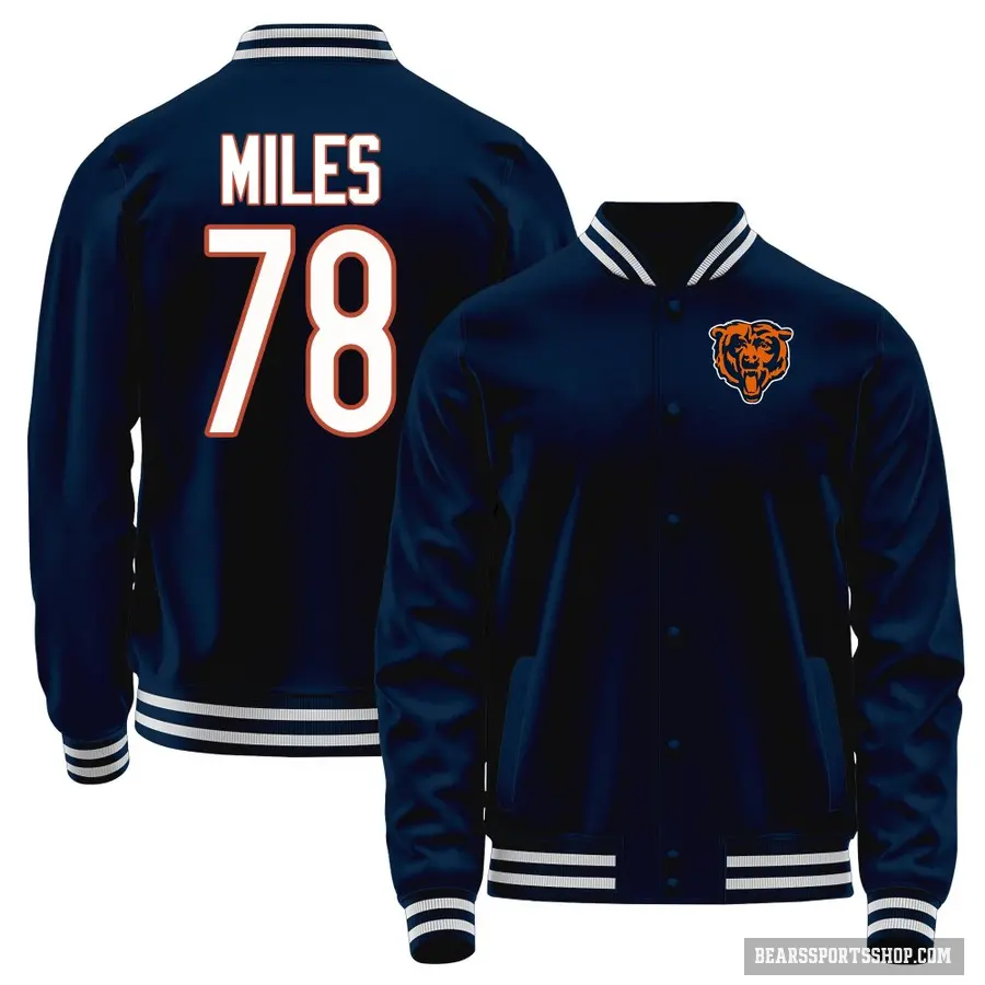 Men's ＃78 Joshua Miles Chicago Bears Navy Full-Snap Name & Number Jacket
