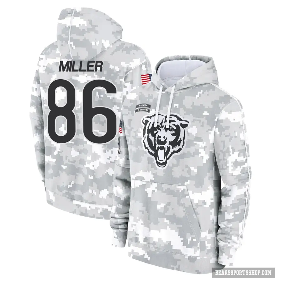 Men's ＃86 Zach Miller Chicago Bears Arctic Camo 2024 Salute to Service Club Fleece Pullover Hoodie