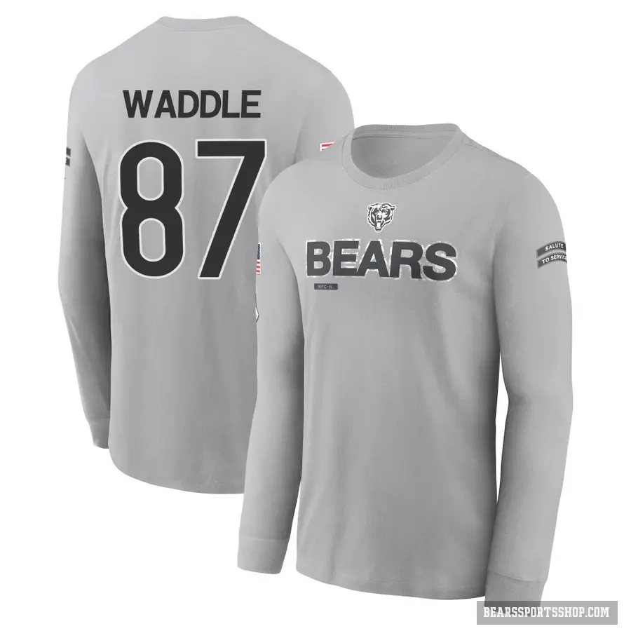 Men's ＃87 Tom Waddle Chicago Bears Gray 2024 Salute to Service Long Sleeve T-Shirt