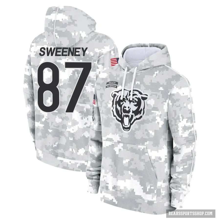 Men's ＃87 Tommy Sweeney Chicago Bears Arctic Camo 2024 Salute to Service Club Fleece Pullover Hoodie