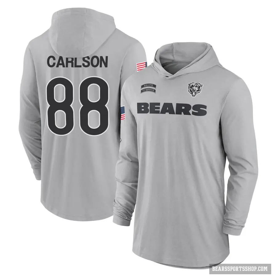 Men's ＃88 Stephen Carlson Chicago Bears Gray 2024 Salute to Service Lightweight Performance Long Sleeve Hooded T-Shirt