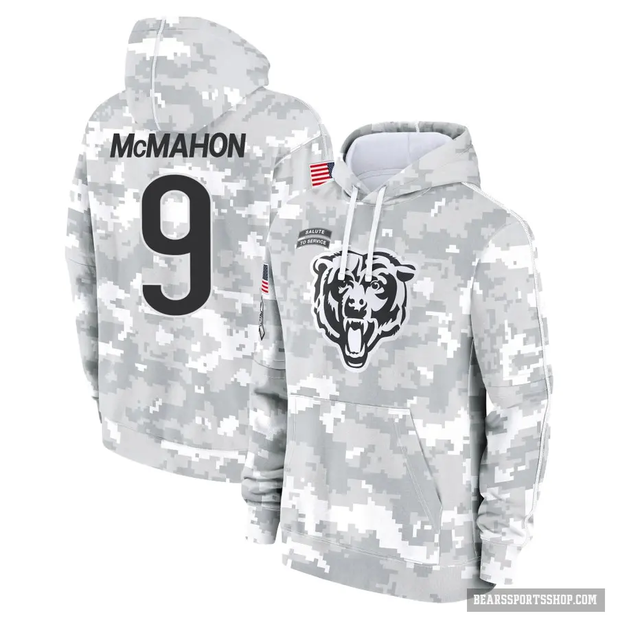 Men's ＃9 Jim McMahon Chicago Bears Arctic Camo 2024 Salute to Service Club Fleece Pullover Hoodie