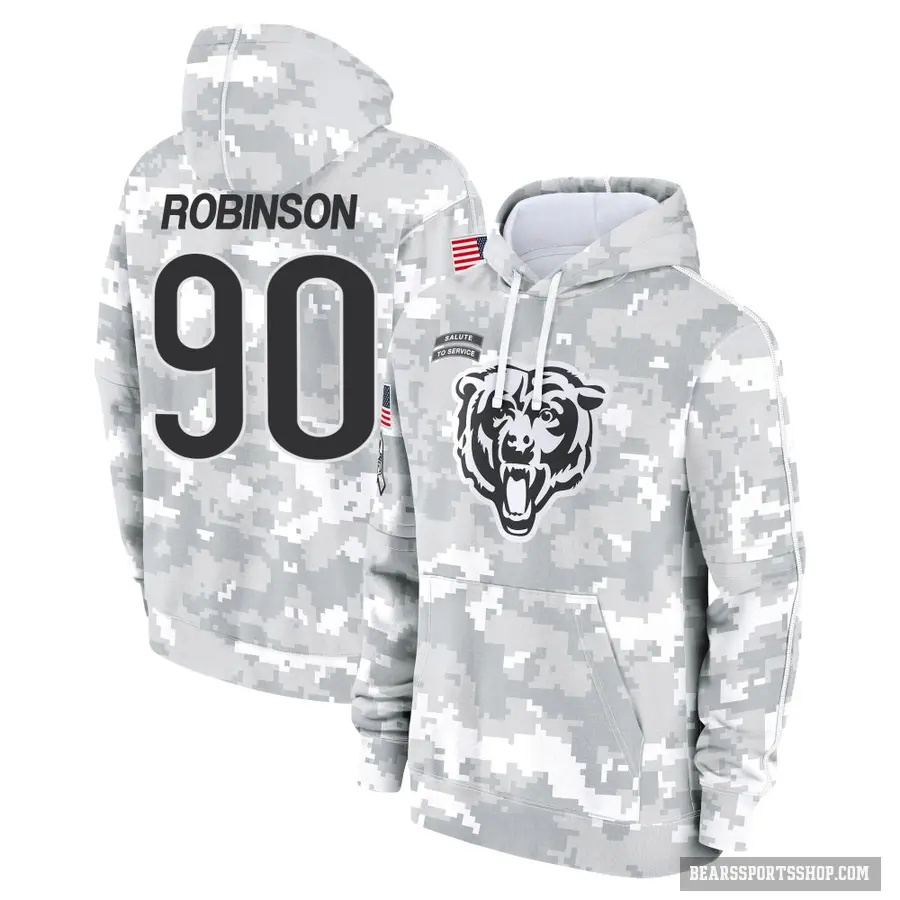 Men's ＃90 Dominique Robinson Chicago Bears Arctic Camo 2024 Salute to Service Club Fleece Pullover Hoodie