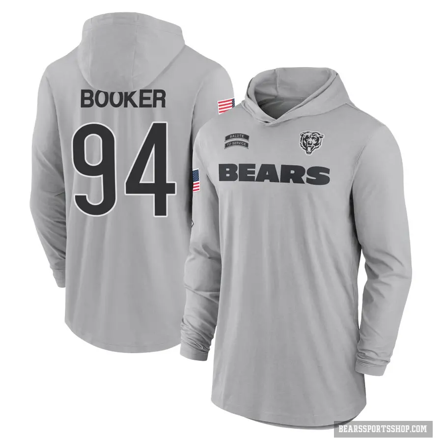 Men's ＃94 Austin Booker Chicago Bears Gray 2024 Salute to Service Lightweight Performance Long Sleeve Hooded T-Shirt