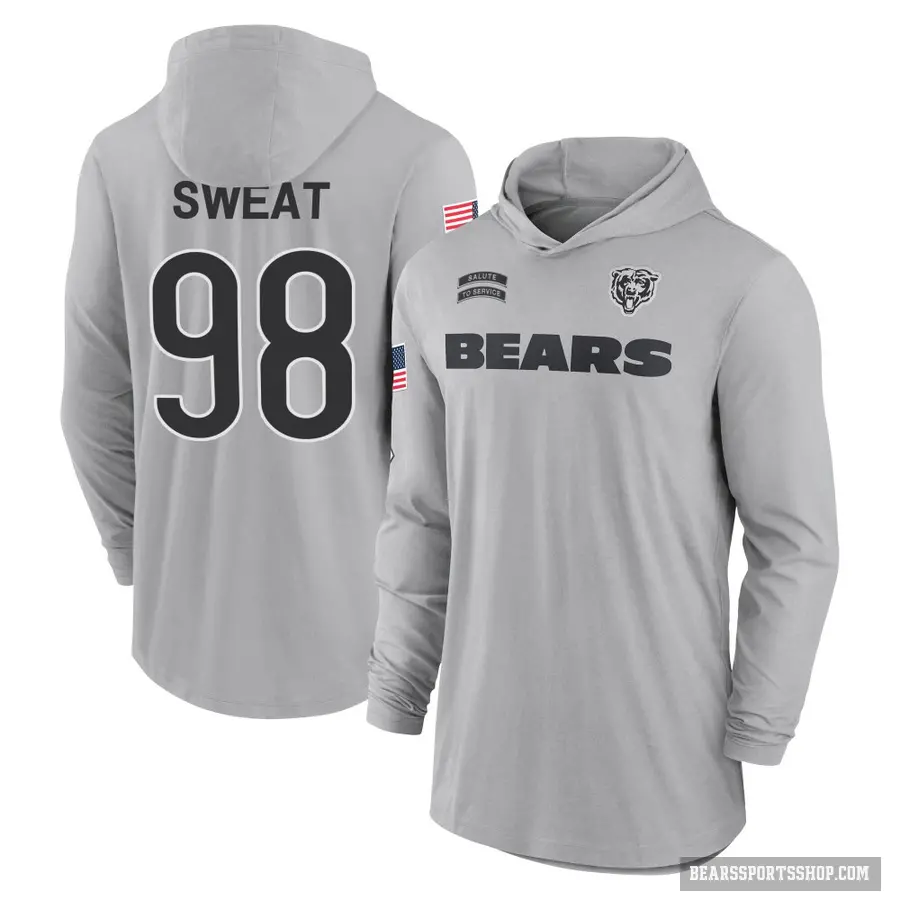 Men's ＃98 Montez Sweat Chicago Bears Gray 2024 Salute to Service Lightweight Performance Long Sleeve Hooded T-Shirt