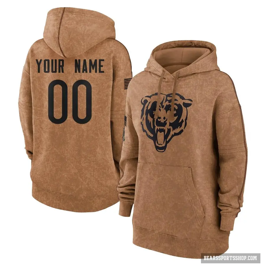 Women's ＃00 Custom Chicago Bears Brown 2023 Salute To Service Pullover Hoodie