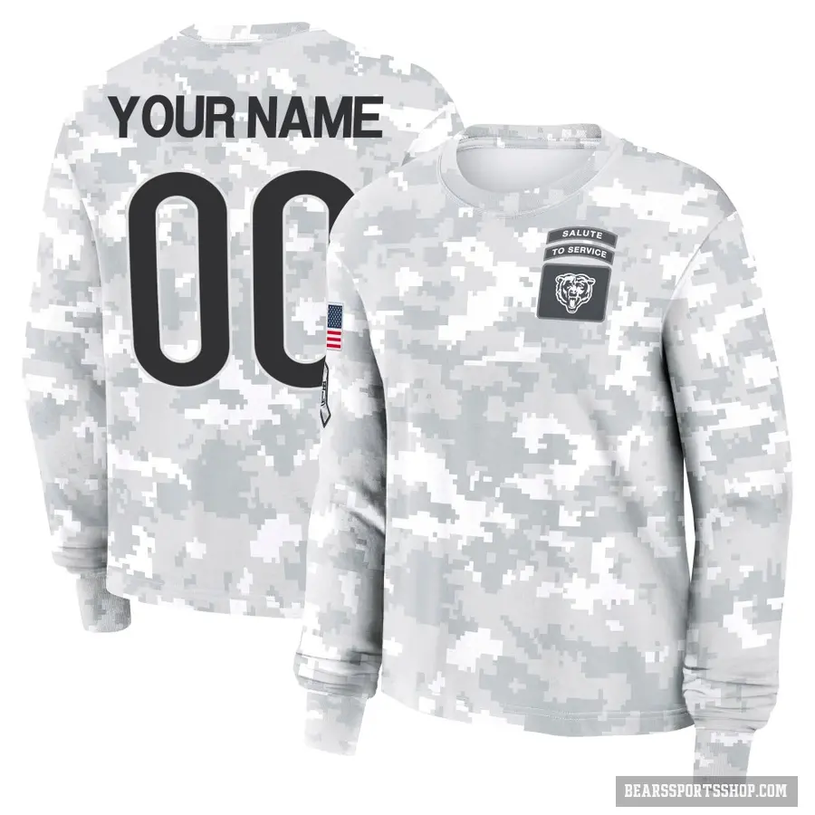 Women's ＃00 Custom Chicago Bears Camo Arctic 2024 Salute to Service Long Sleeve T-Shirt