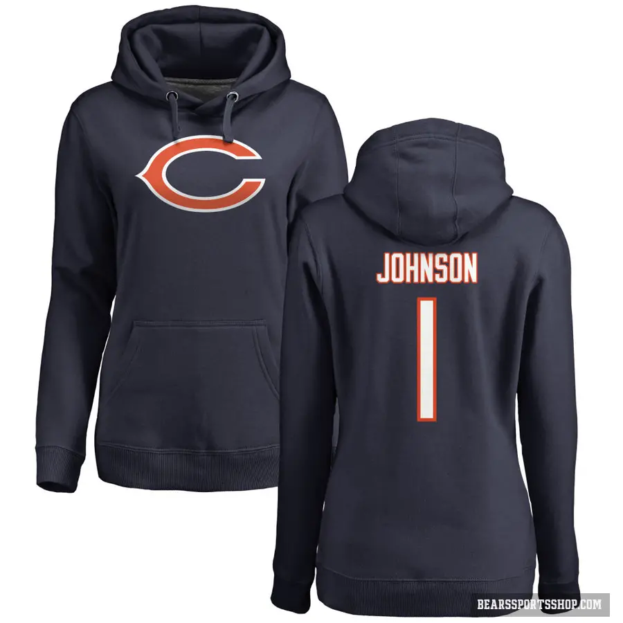 Women's ＃1 Jaylon Johnson Chicago Bears Navy Pro Line Logo Pullover Hoodie