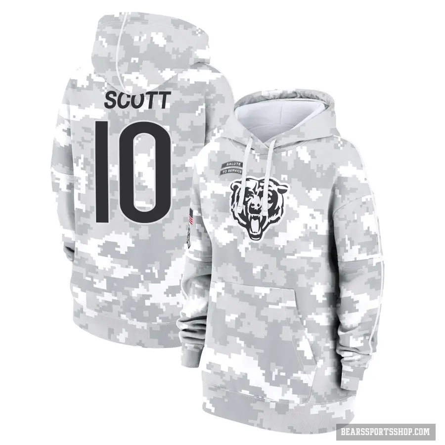 Women's ＃10 Tyler Scott Chicago Bears Arctic Camo 2024 Salute to Service Club Fleece Pullover Hoodie