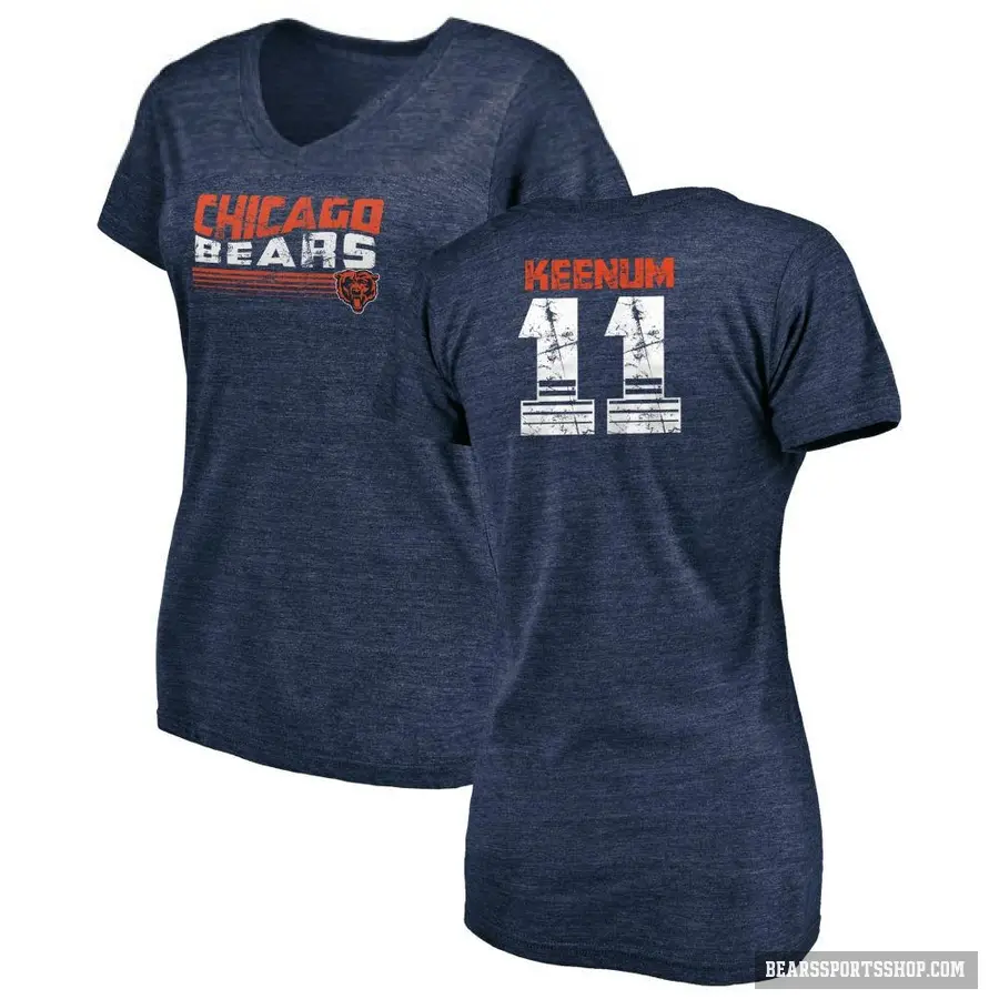 Women's ＃11 Case Keenum Chicago Bears Navy Retro V-Neck T-Shirt