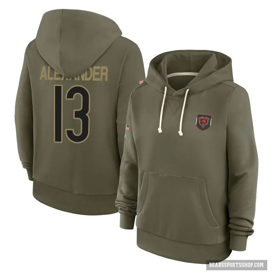 Women's ＃13 Maurice Alexander Chicago Bears Olive 2025 Salute to Service Hoodie