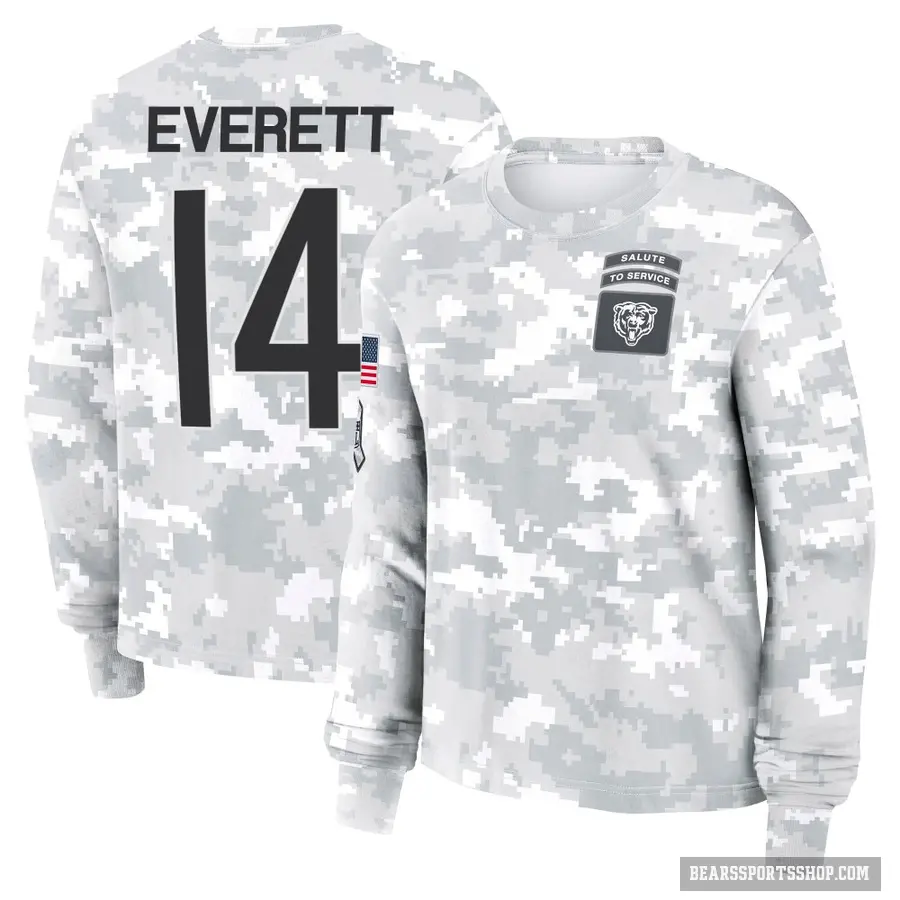 Women's ＃14 Gerald Everett Chicago Bears Camo Arctic 2024 Salute to Service Long Sleeve T-Shirt