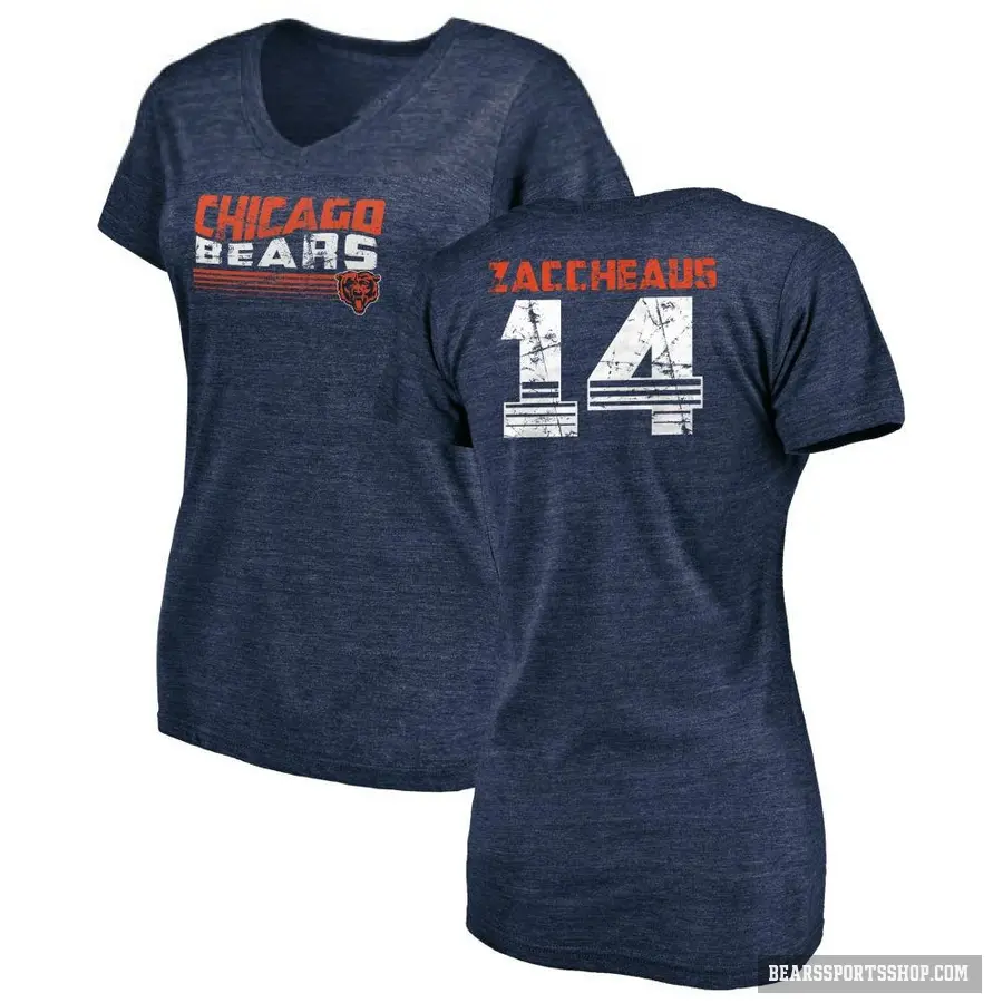 Women's ＃14 Olamide Zaccheaus Chicago Bears Navy Retro V-Neck T-Shirt