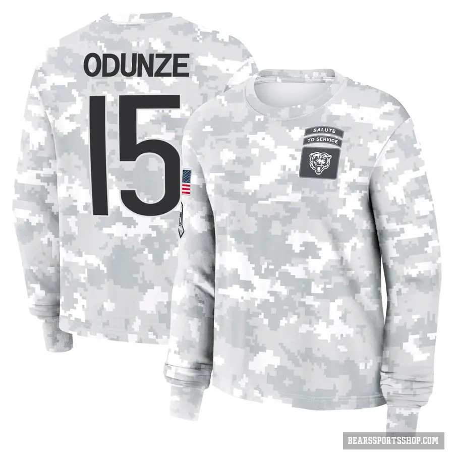 Women's ＃15 Rome Odunze Chicago Bears Camo Arctic 2024 Salute to Service Long Sleeve T-Shirt