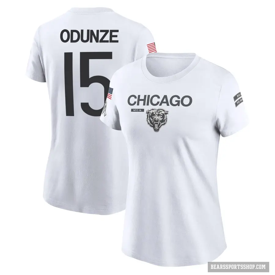 Women's ＃15 Rome Odunze Chicago Bears White 2024 Salute to Service Performance T-Shirt